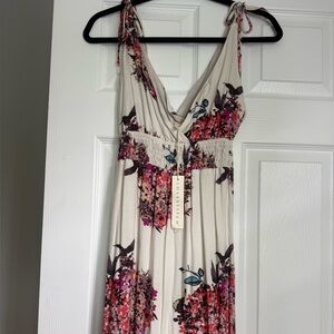 Lovestitch Cream Floral Tie-Shoulder Maxi Dress S